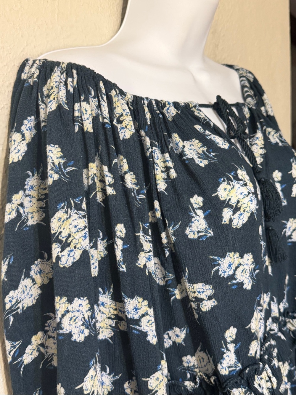 RL BOHO Denim & Supply Ralph Lauren Blue Floral Cottage Peasant Blouse Top - Picture 8 of 13